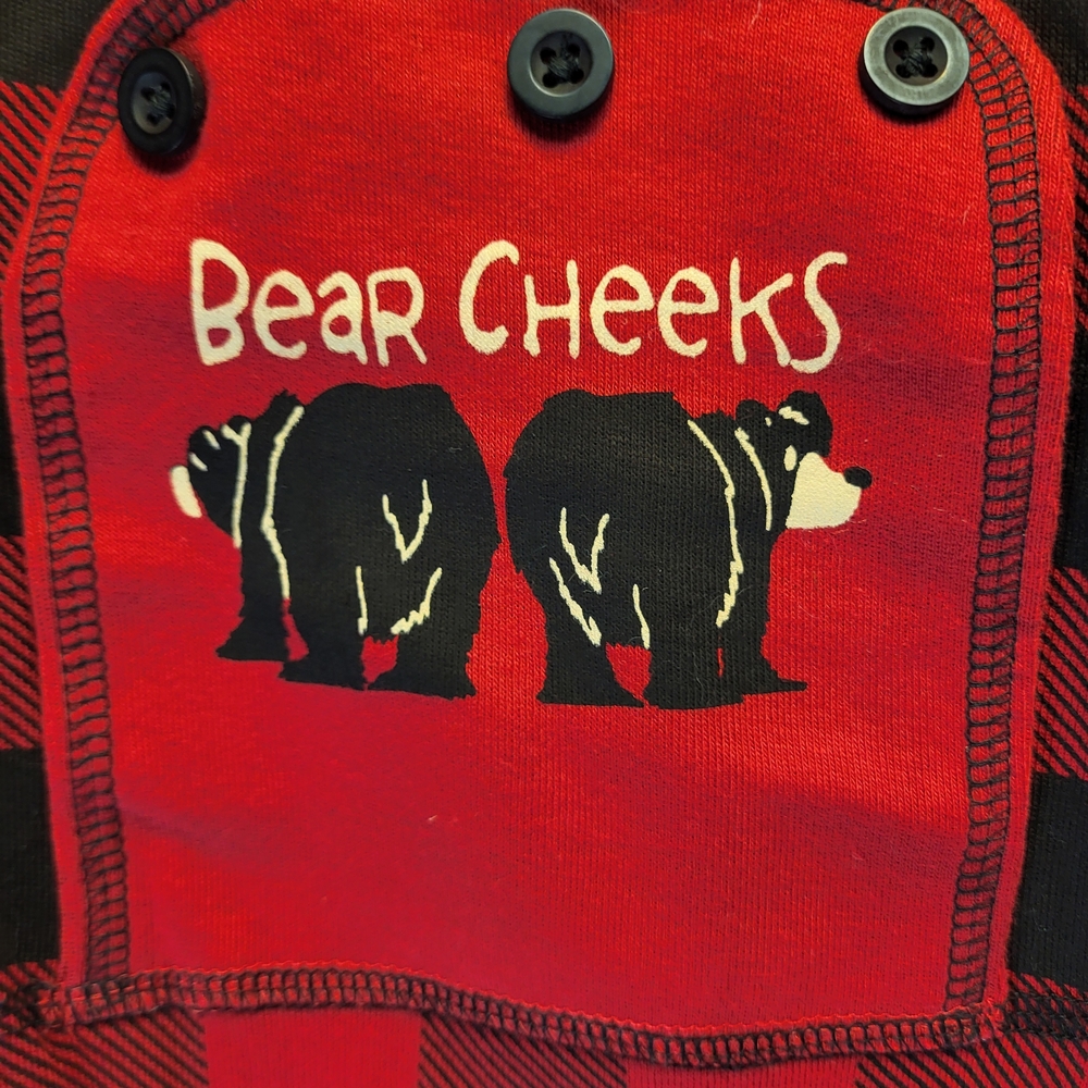 NWT Lazy One Bear Cheeks Infant Black and Red Plaid Onesie Flapjack- Size 18 mo. - Picture 4 of 6